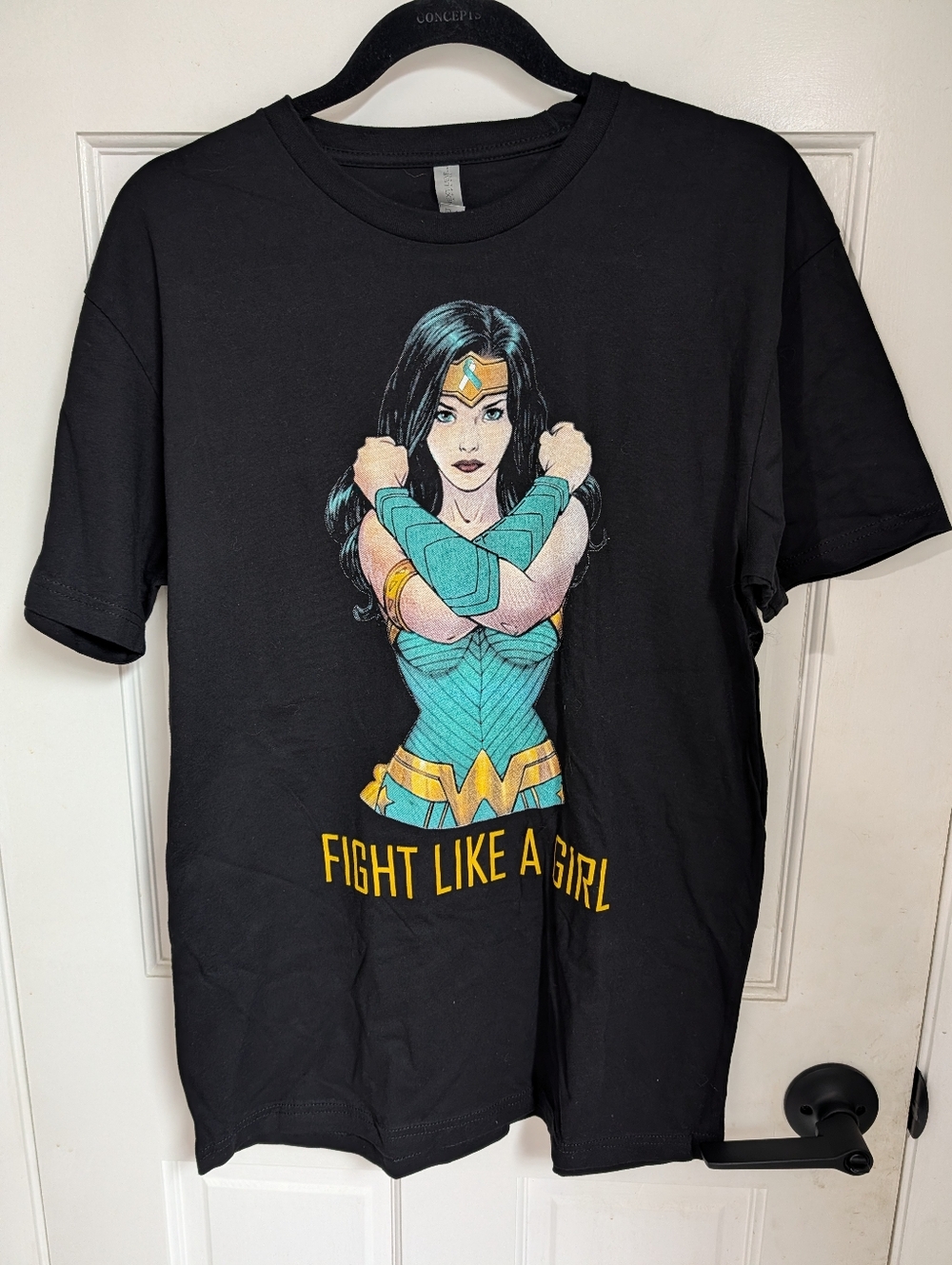 Next Level Apparel Black Tee with Teal & Gold Wonder Woman Art NWOT